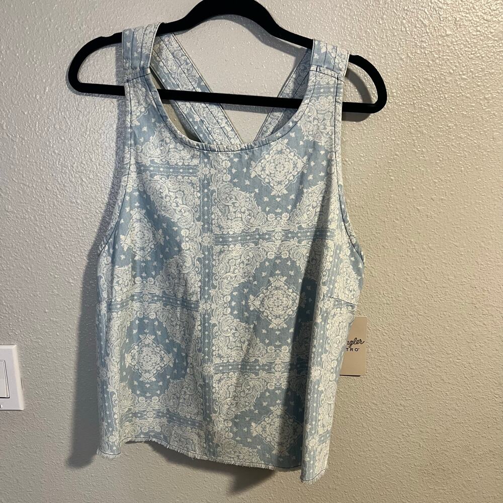 Wrangler Light Blue and White Printed Racerback Tank Top-NWT
